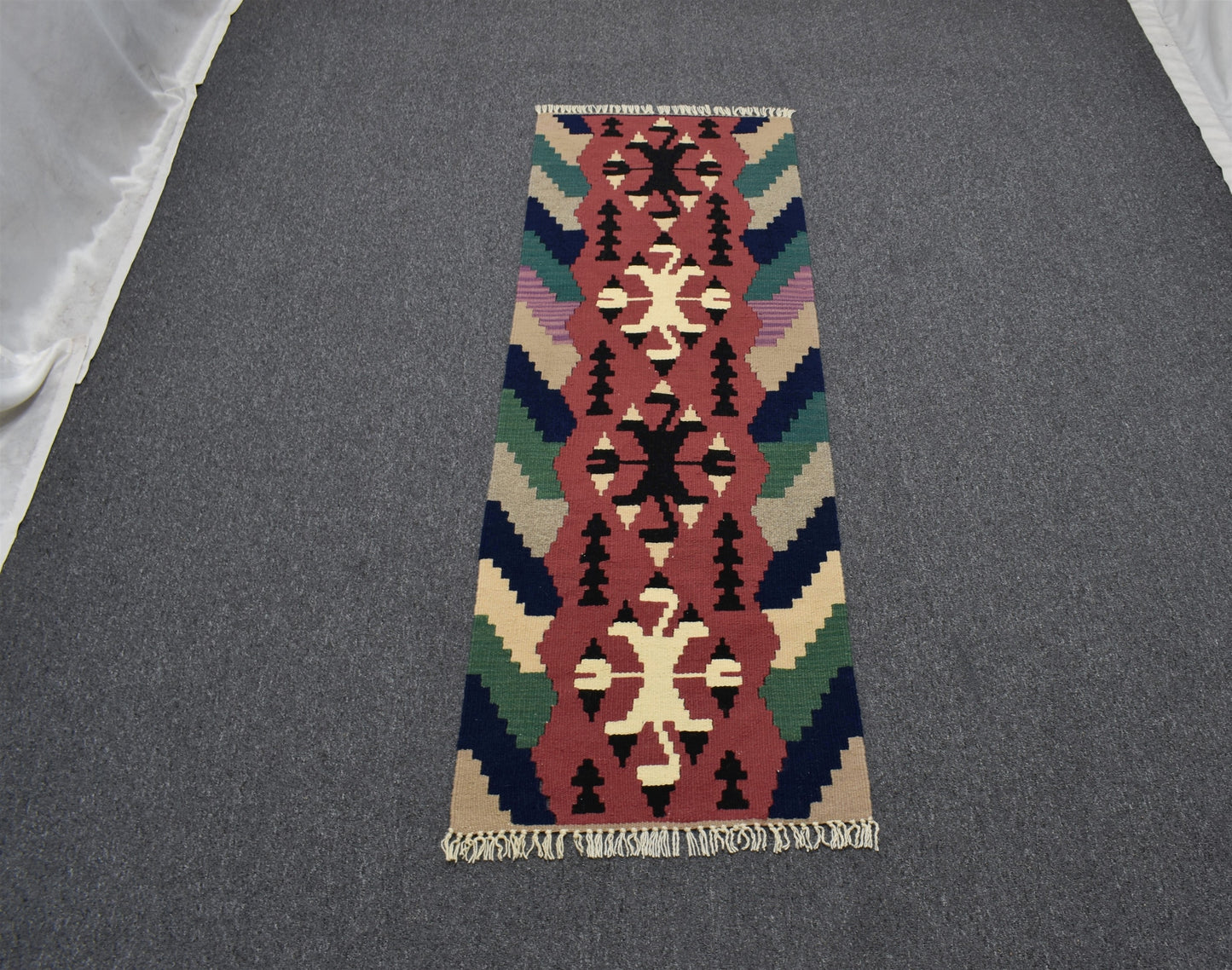 Yeni El Dokuma Pınarbaşı Kayseri Renkli Yün Mini Yolluk Kilim 6326