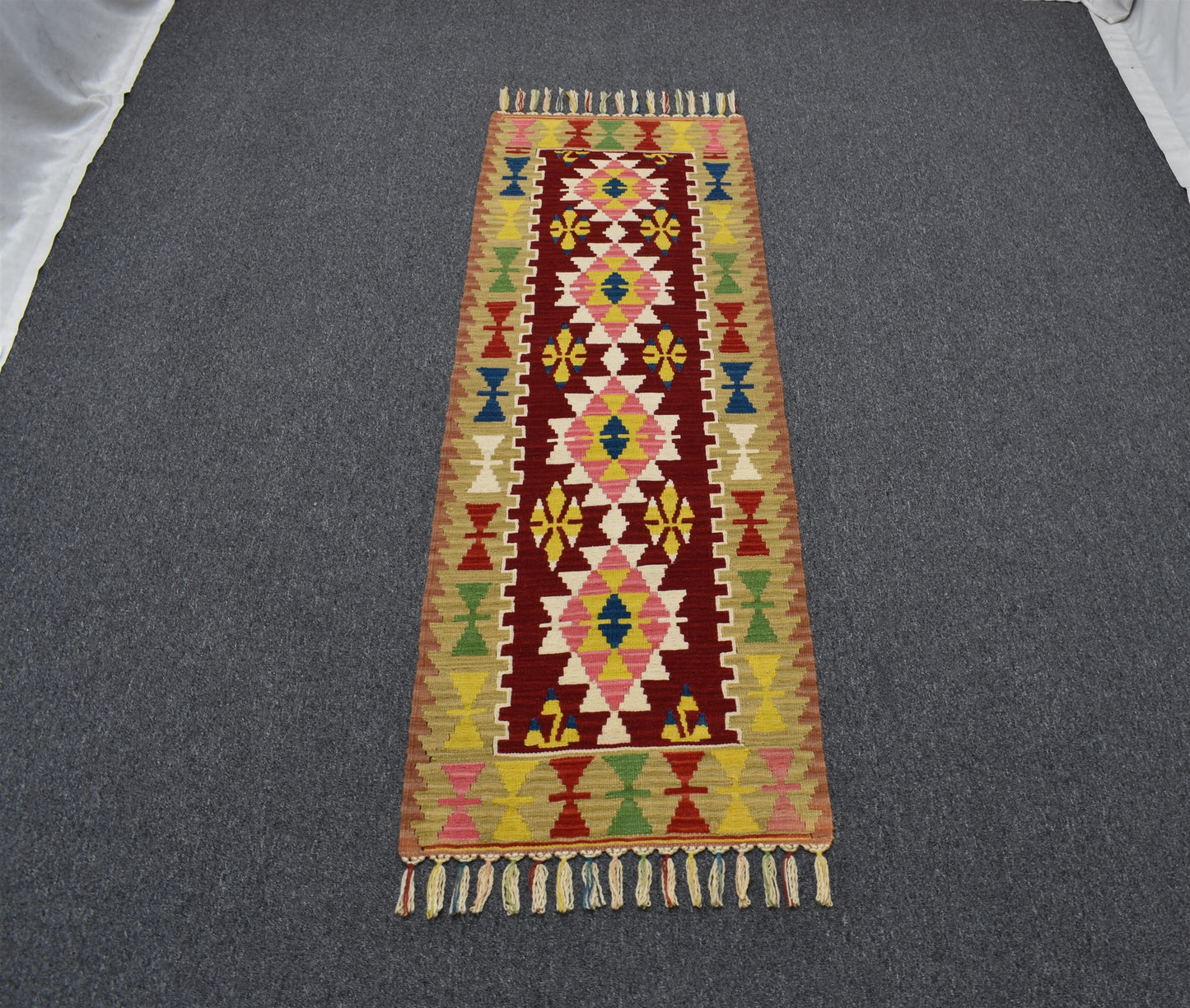 Yeni El Dokuma Göbekli Renkli Pınarbaşı Kayseri Yün Yolluk Kilim 6337