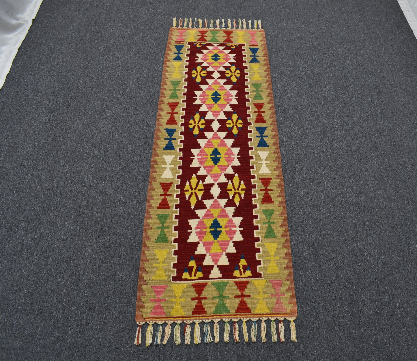 Yeni El Dokuma Göbekli Renkli Pınarbaşı Kayseri Yün Yolluk Kilim 6337