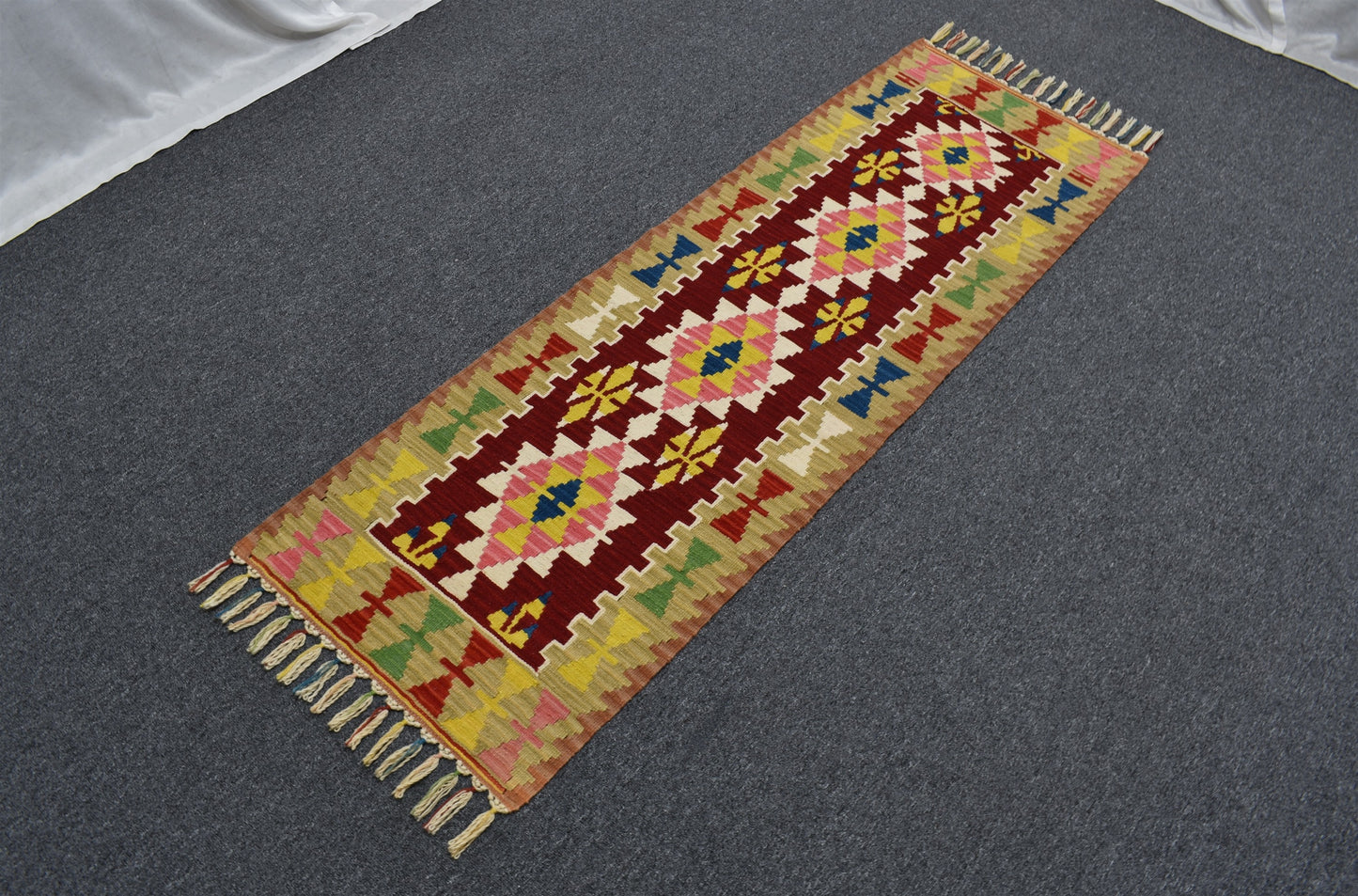 Yeni El Dokuma Göbekli Renkli Pınarbaşı Kayseri Yün Yolluk Kilim 6337