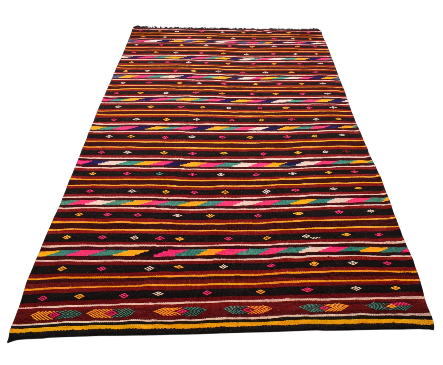 El Dokuması Yekpare Renkli Antalya Yörük Yün Kilim 6342