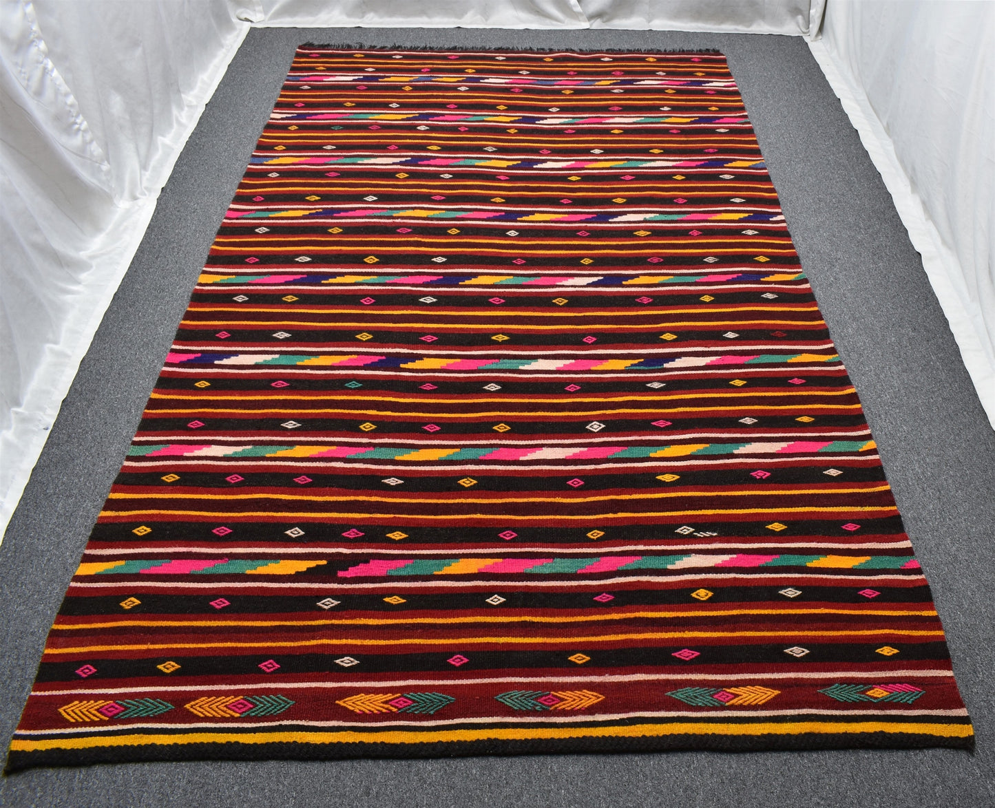 El Dokuması Yekpare Renkli Antalya Yörük Yün Kilim 6342