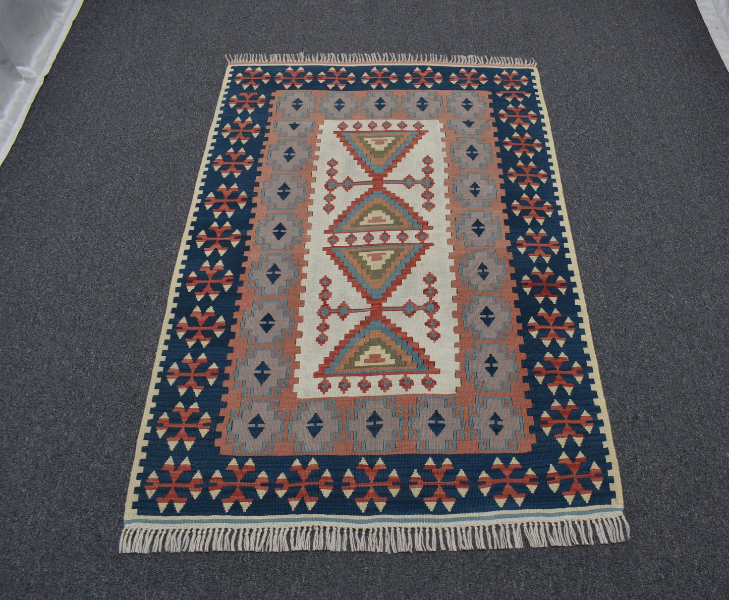 Vintage El Dokuma Şaheser Pastel Balıkesir Yün Kilim 6349