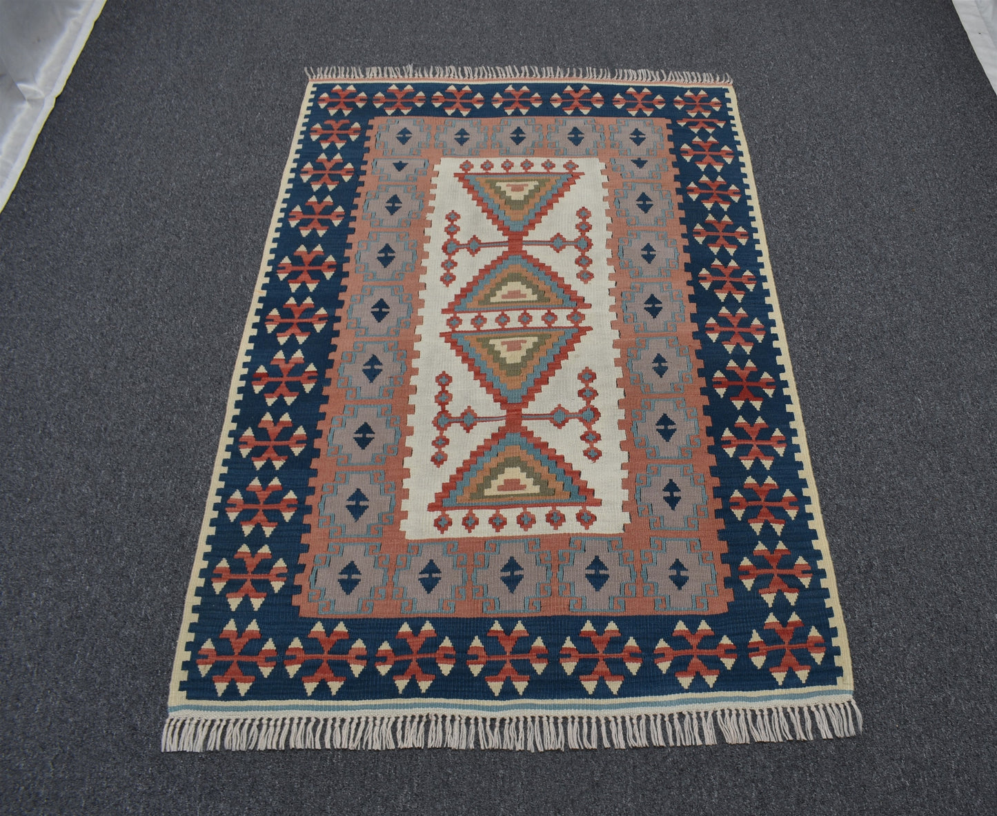 Vintage El Dokuma Şaheser Pastel Balıkesir Yün Kilim 6349