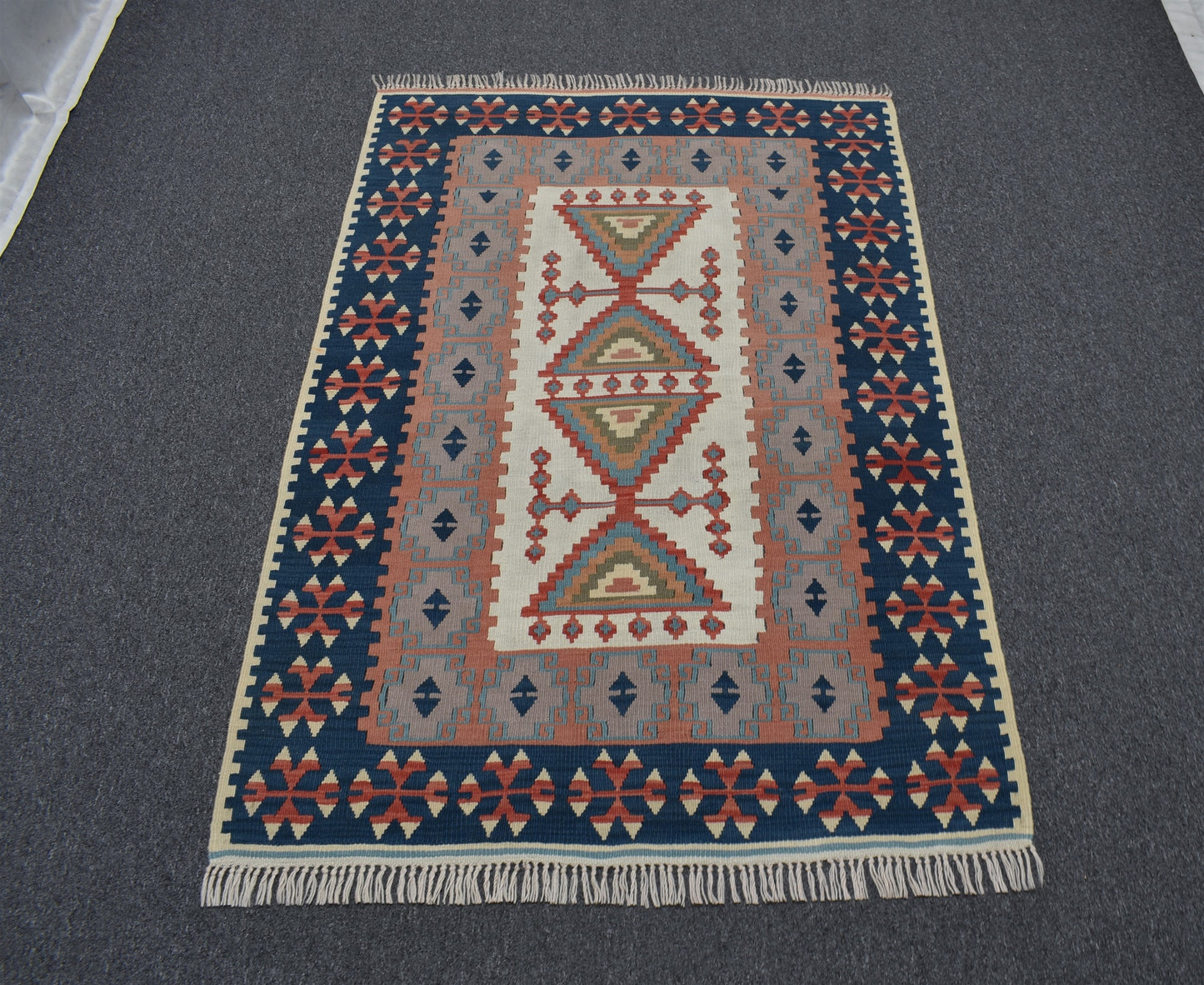 Vintage El Dokuma Şaheser Pastel Balıkesir Yün Kilim 6349