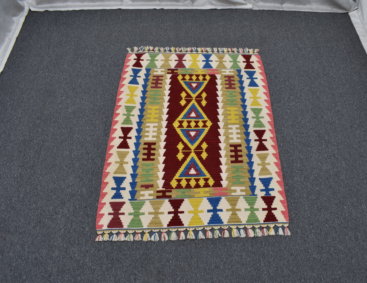 Yeni El Dokuma Geometrik Desenli Pınarbaşı Kayseri Yün Kilim 6350