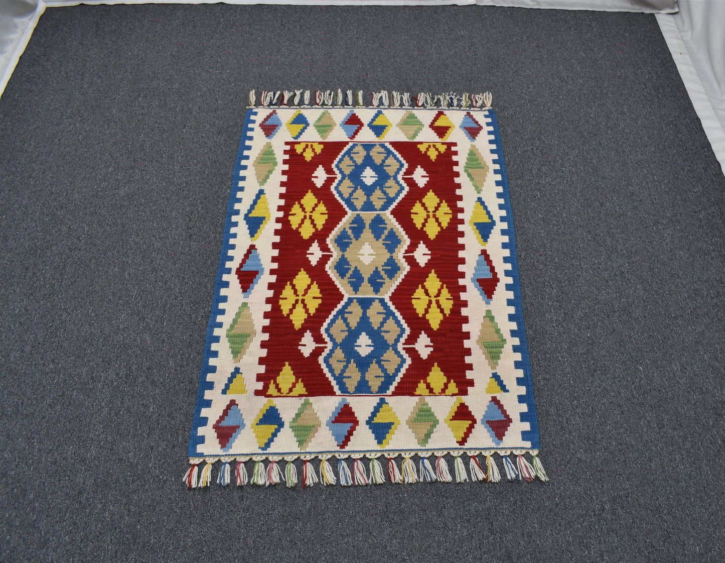 Yeni El Dokuma Göbekli Kırmızı Pınarbaşı Kayseri Yün Kilim 6351