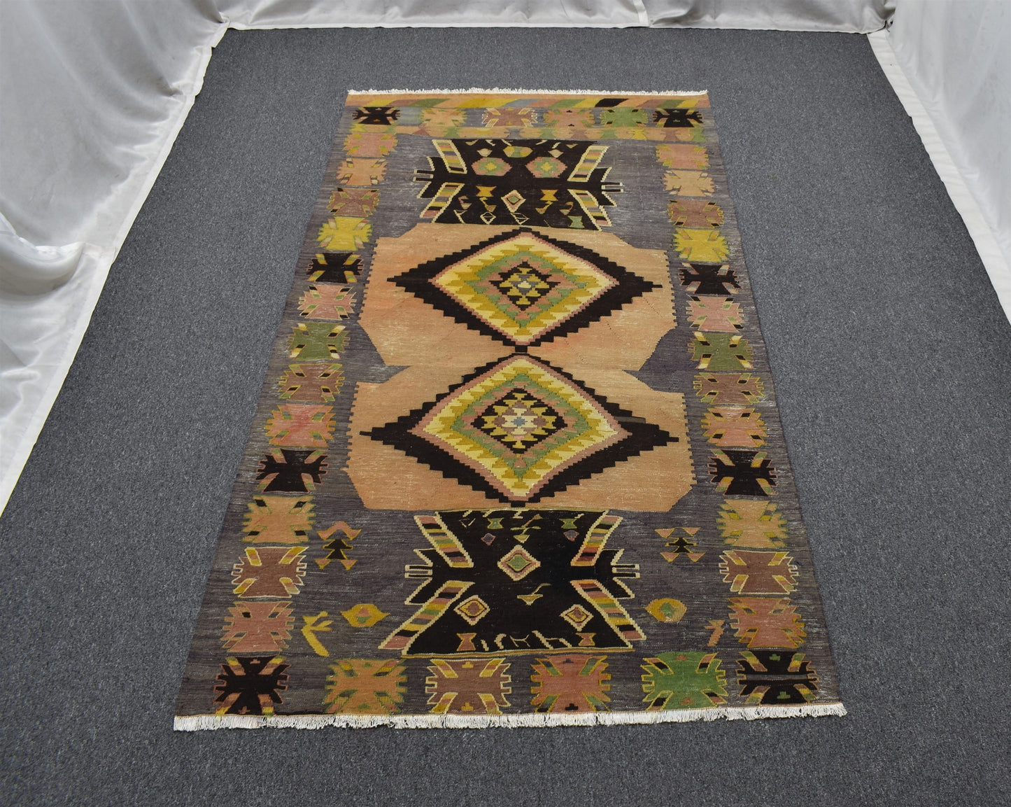 Antika El Dokuma Otantik Meşhed İran Cerit Yörükleri Yün Kilim 6355