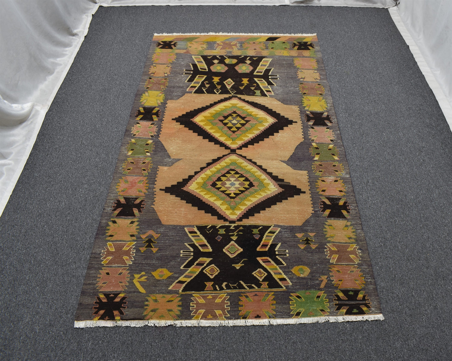 Antika El Dokuma Otantik Meşhed İran Cerit Yörükleri Yün Kilim 6355