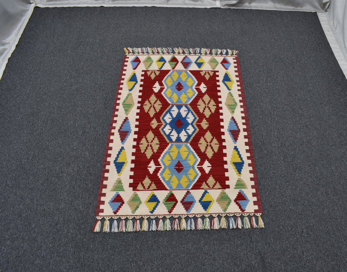 Yeni El Dokuma Kırmızı Göbekli Kayseri Yün Kilim 6356