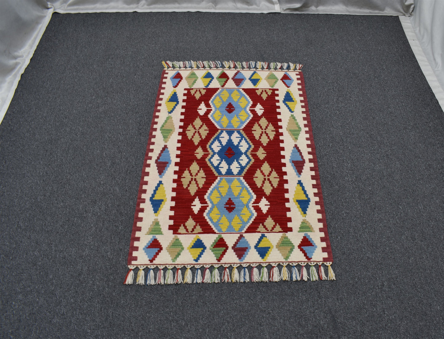 Yeni El Dokuma Kırmızı Göbekli Kayseri Yün Kilim 6356