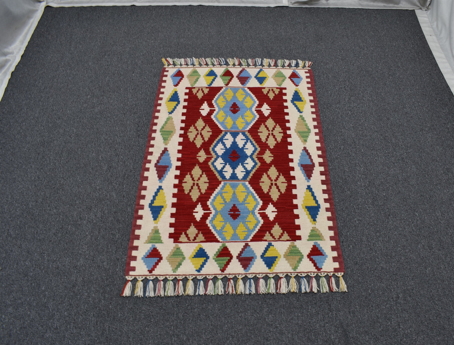 Yeni El Dokuma Kırmızı Göbekli Kayseri Yün Kilim 6356