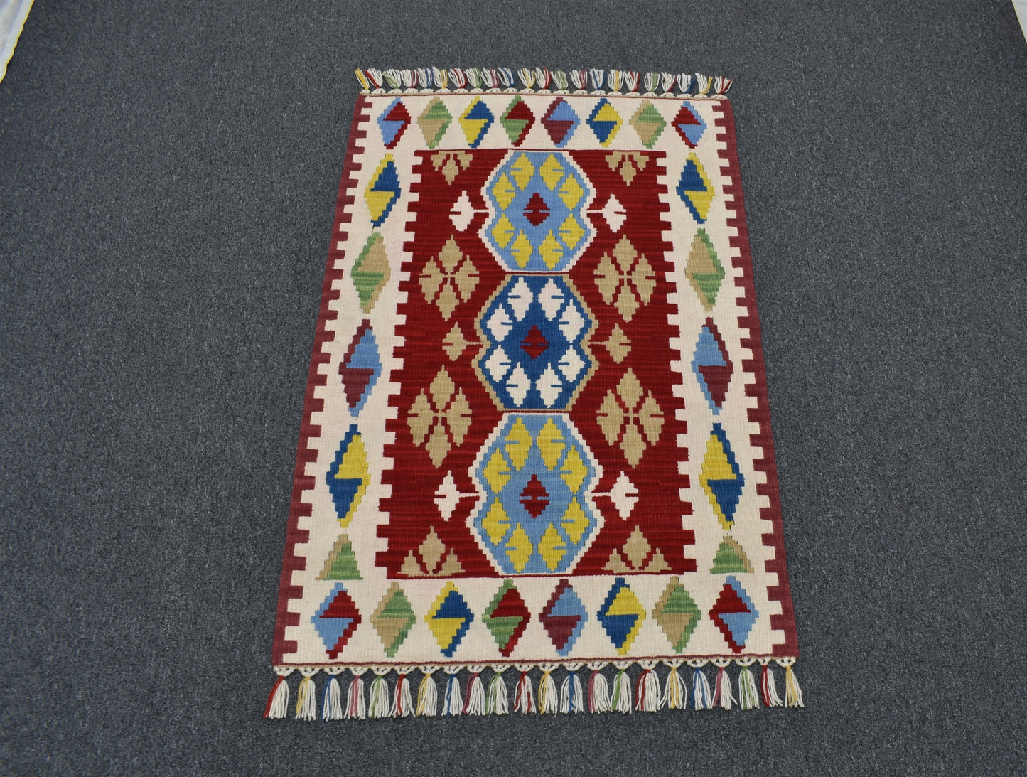 Yeni El Dokuma Kırmızı Göbekli Kayseri Yün Kilim 6356