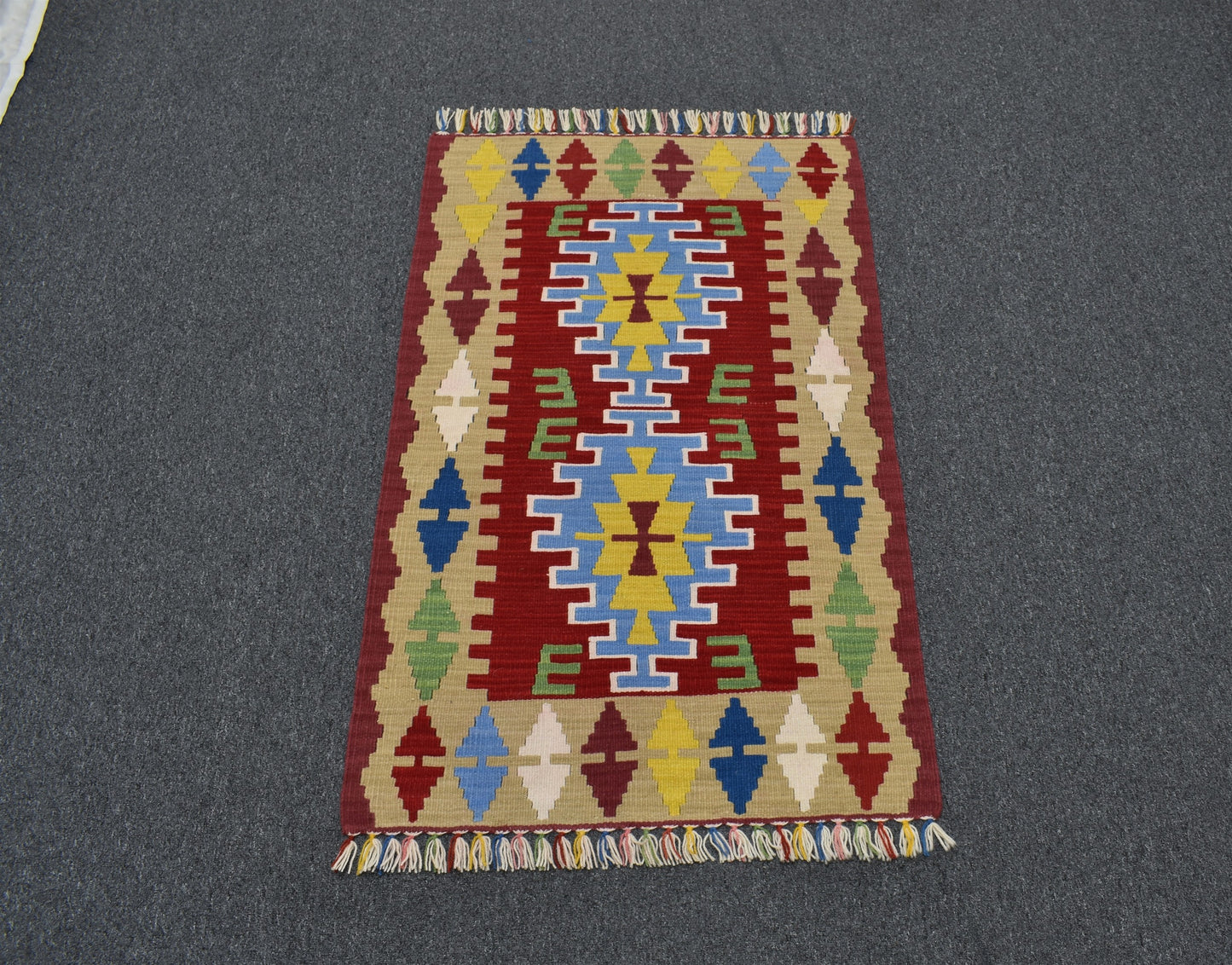 Yeni El Dokuma Kırmızı Kayseri Yün Kilim 6358