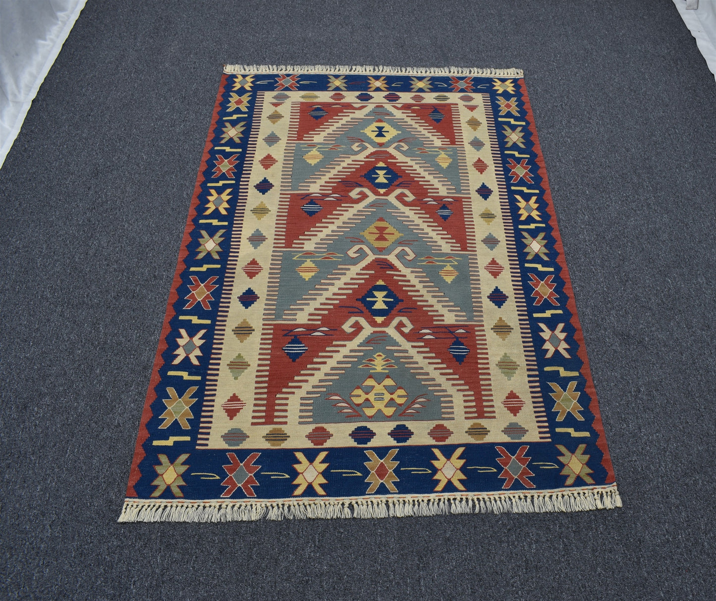 El Dokuma Basamaklı Balıkesir Benzersiz Yörük Yün Kilim 6367