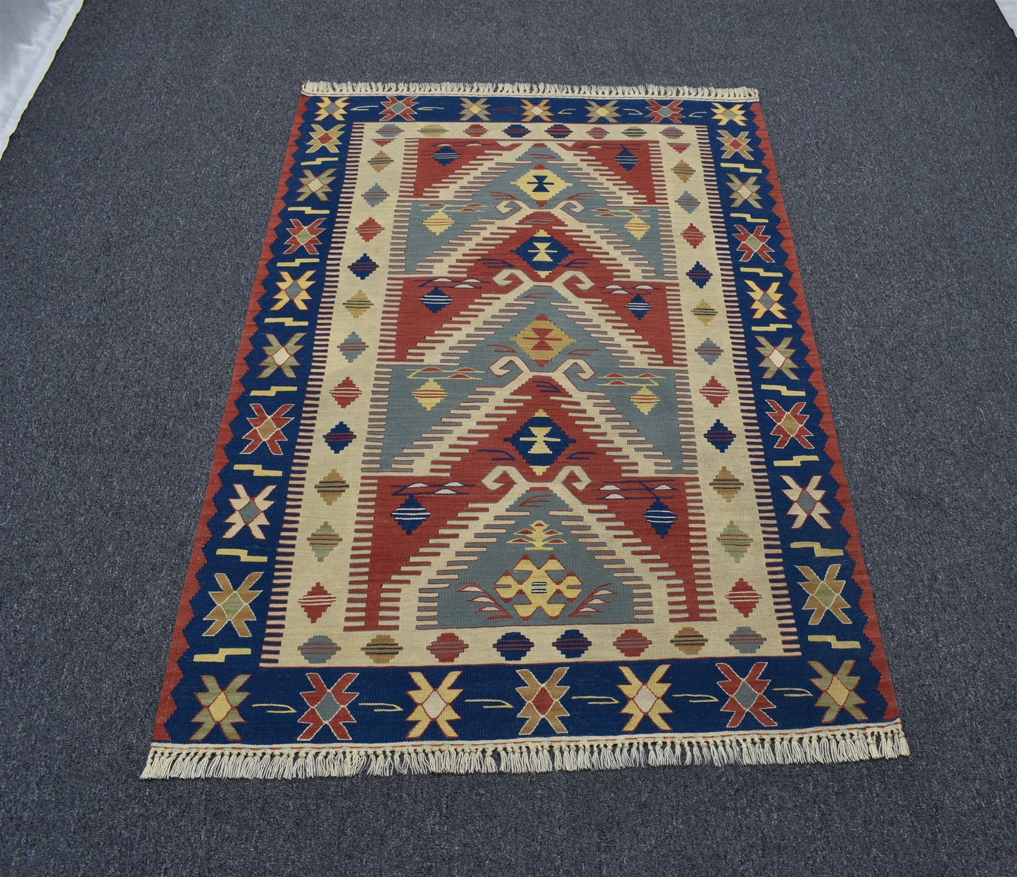 El Dokuma Basamaklı Balıkesir Benzersiz Yörük Yün Kilim 6367