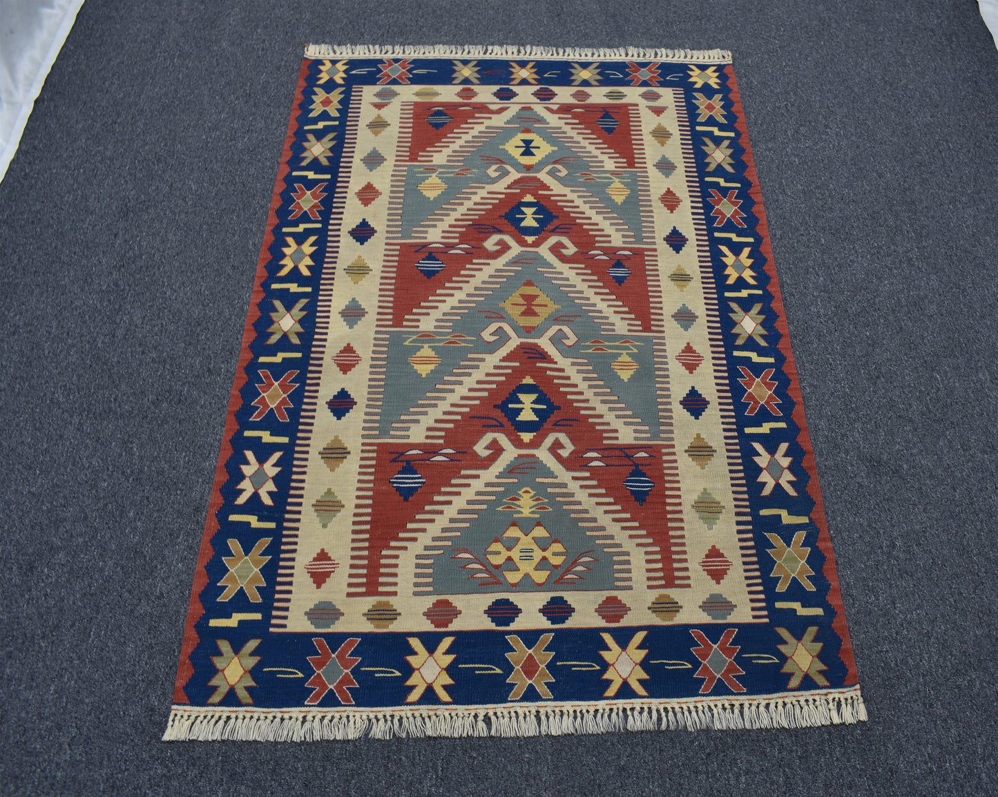 El Dokuma Basamaklı Balıkesir Benzersiz Yörük Yün Kilim 6367