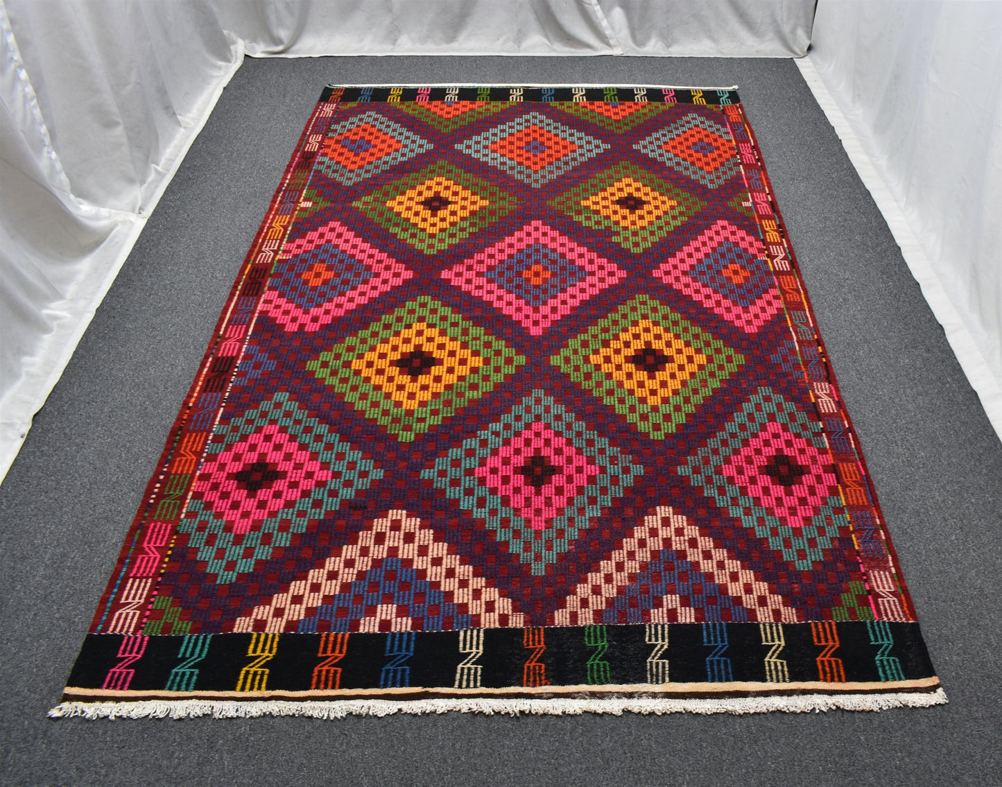 Yeni El Dokuması Benzersiz Bergama İzmir Yörük Yün Cecim Kilim 6374