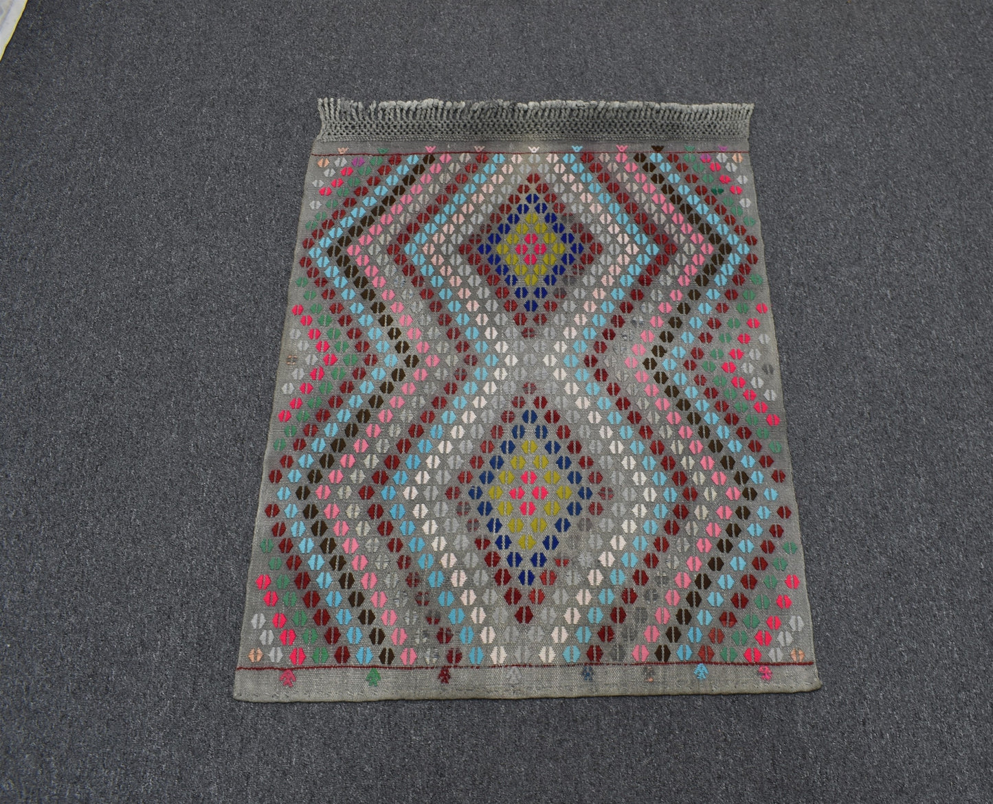 El Dokuma Renkli Çumra Yörük Pamuklu Yün Kilim 6384