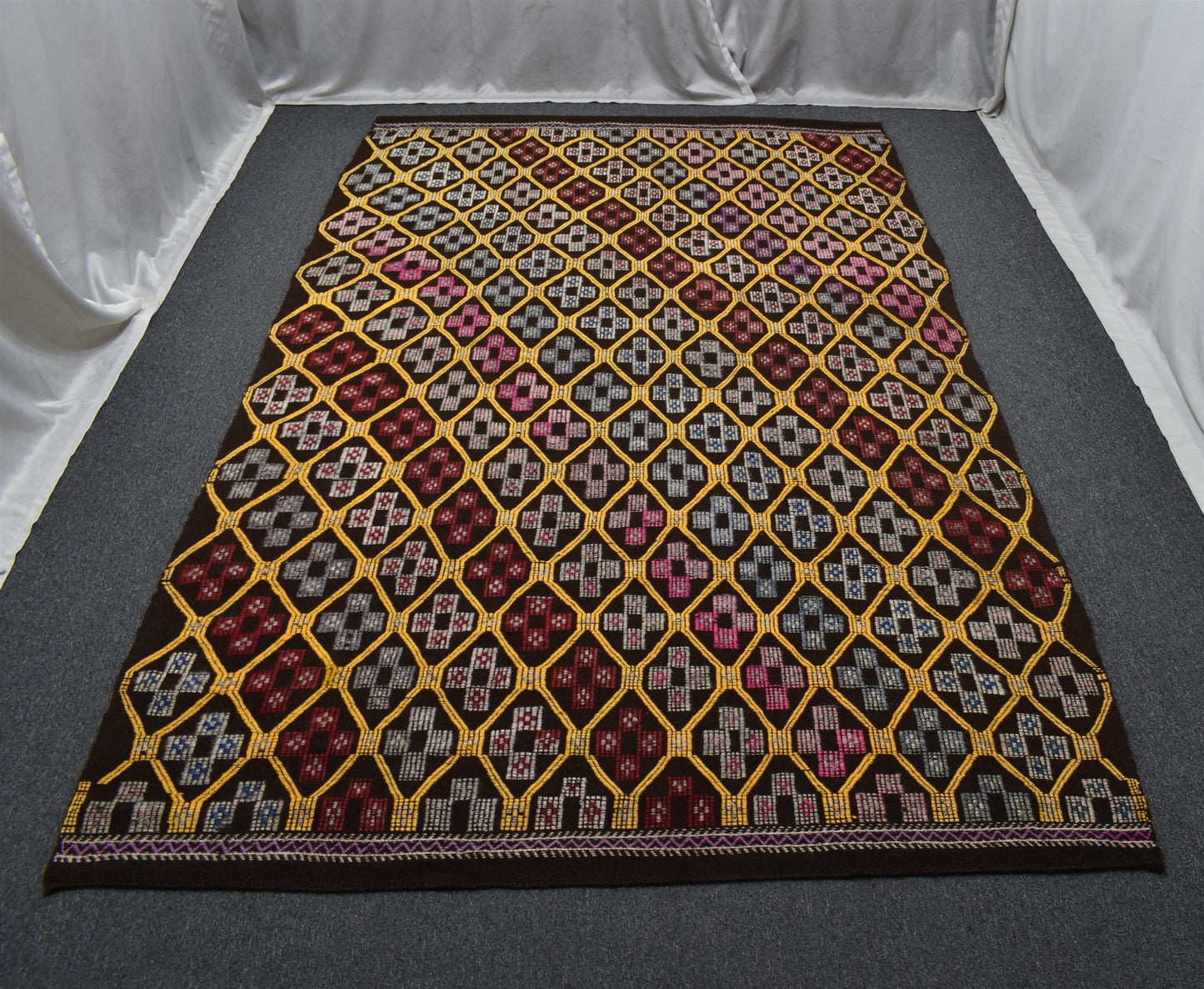 El Dokuması Otantik Enfes Karapınar Yörük Yün Cecim Kilim 6385