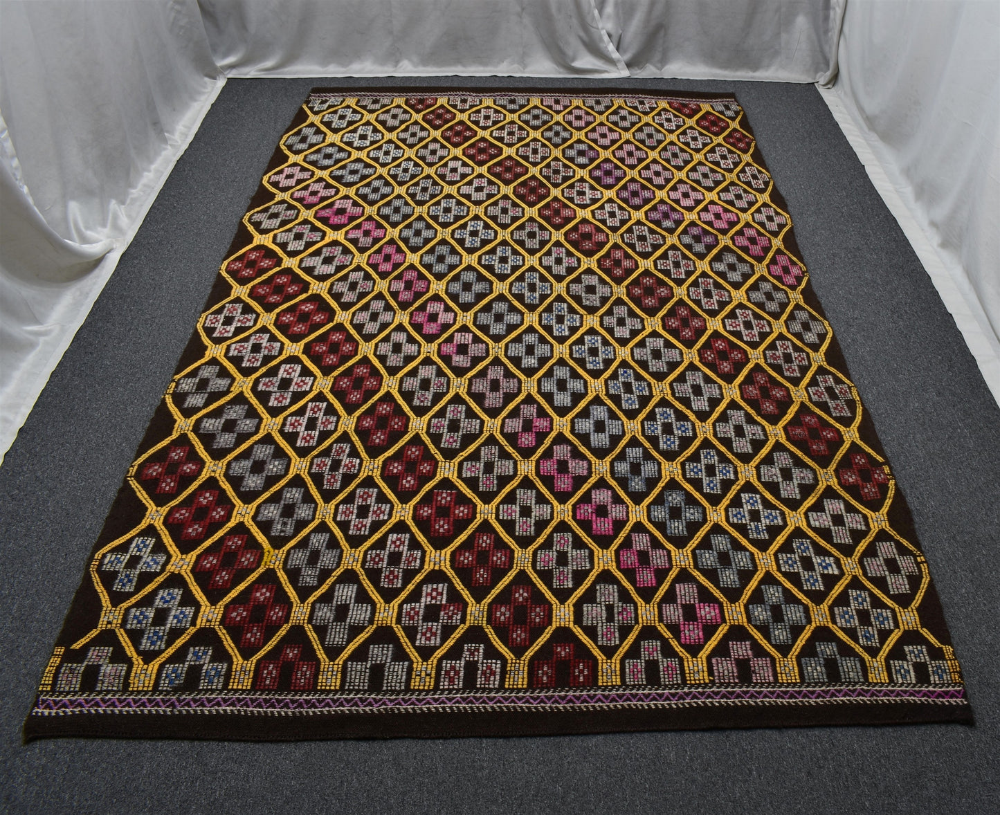 El Dokuması Otantik Enfes Karapınar Yörük Yün Cecim Kilim 6385