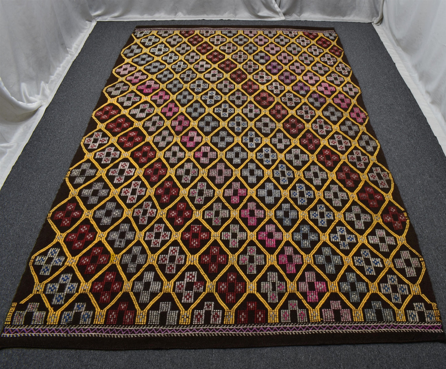 El Dokuması Otantik Enfes Karapınar Yörük Yün Cecim Kilim 6385