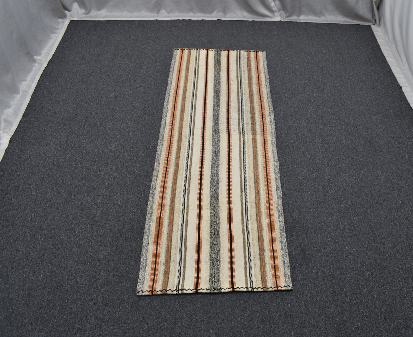 Yeni El Dokuma Otantik Ak Pamuklu Yörük Yün Kilim 6389