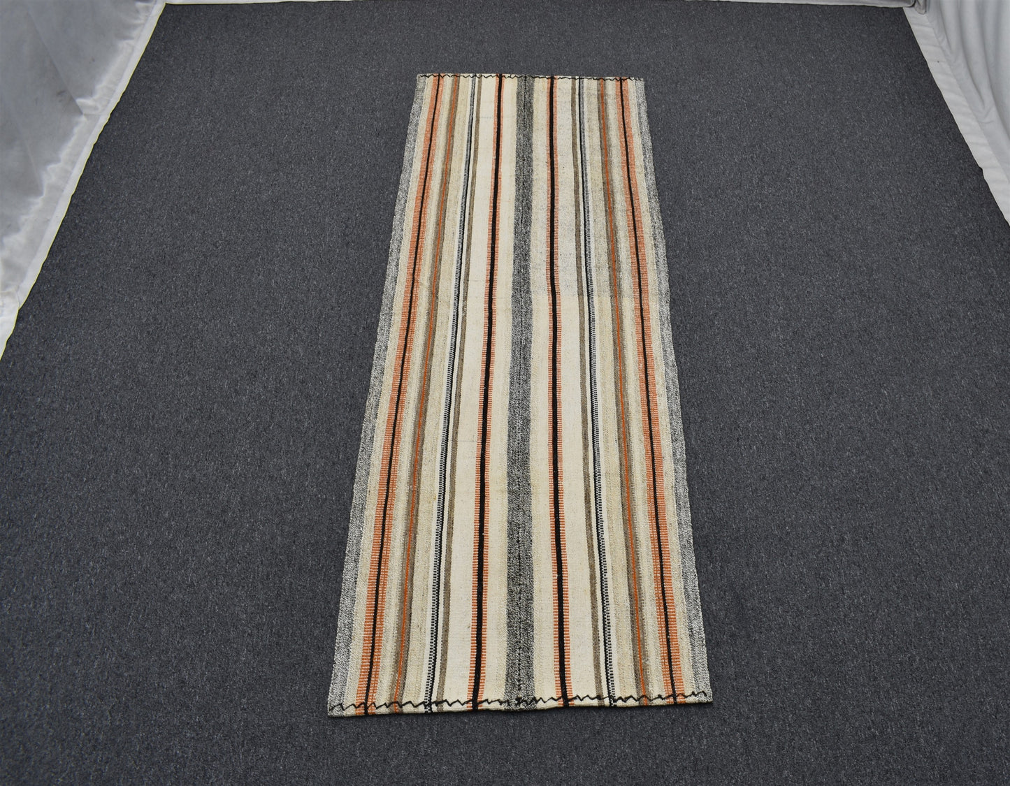 Yeni El Dokuma Otantik Ak Pamuklu Yörük Yün Kilim 6389