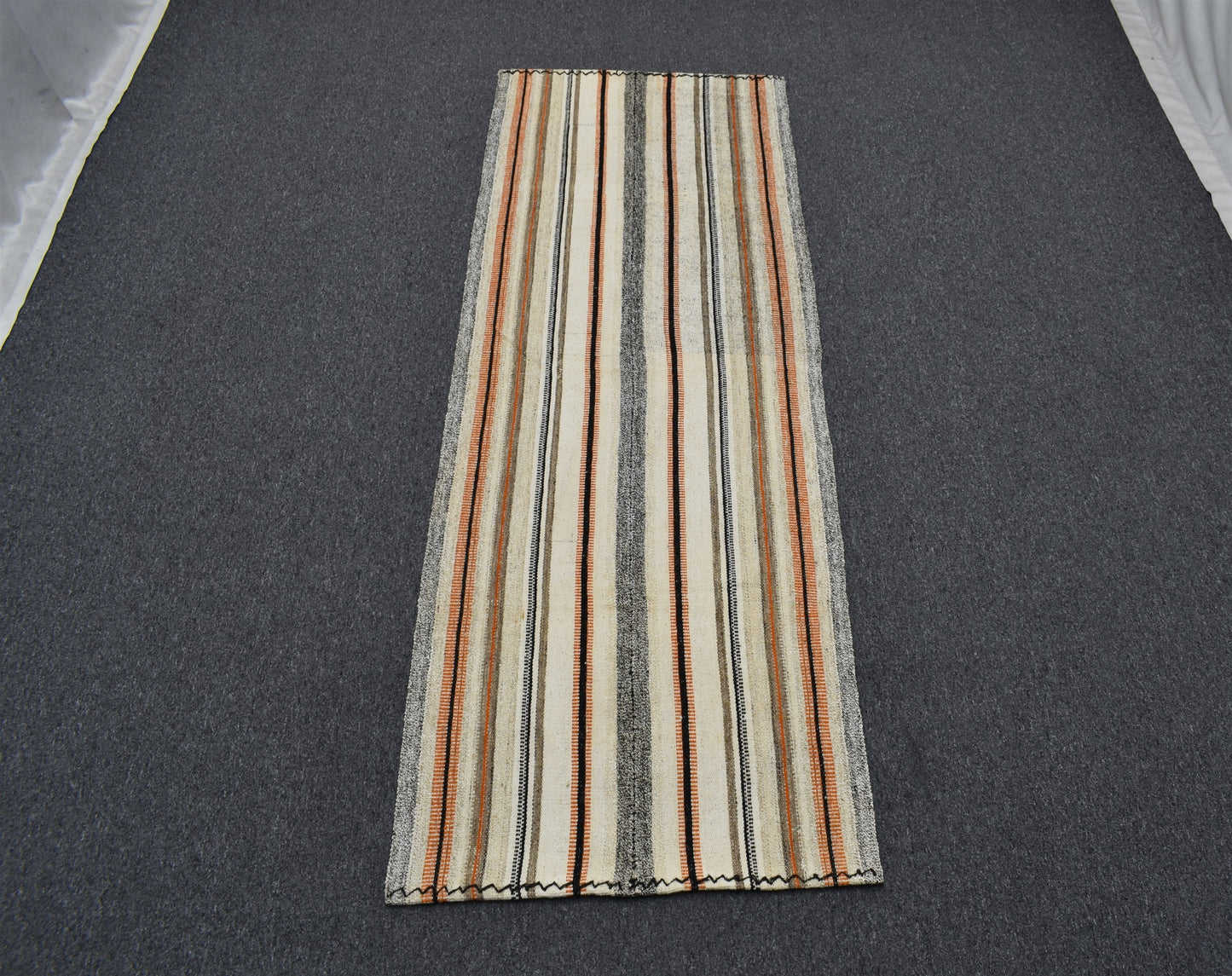 Yeni El Dokuma Otantik Ak Pamuklu Yörük Yün Kilim 6389