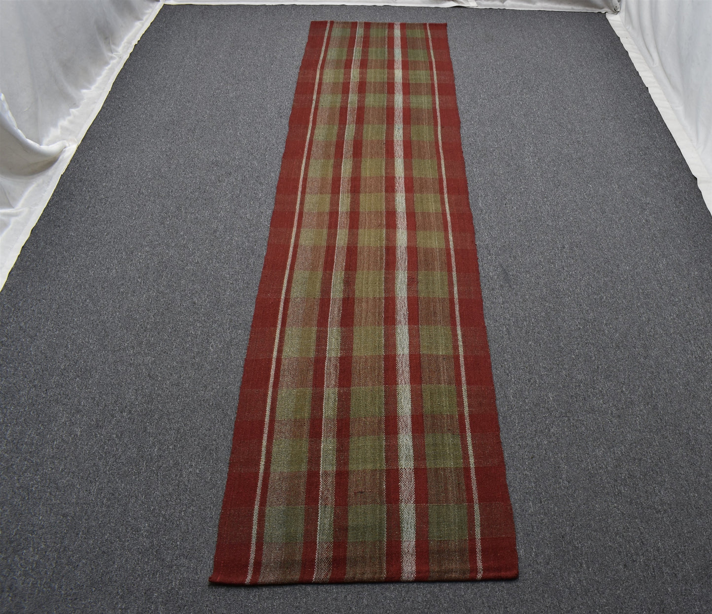 El Dokuma Benzersiz Ekoseli Sivas Perde Yün Yolluk Kilim 6391