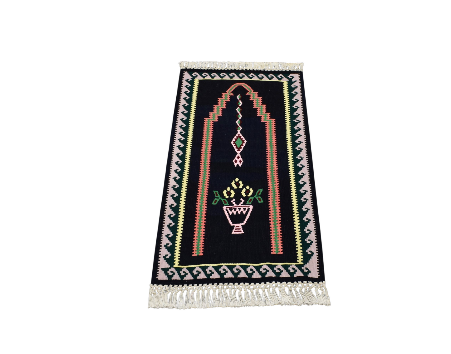 Yeni El Dokuması Siyah Bayburt Mihraplı Seccade Kilim 6393