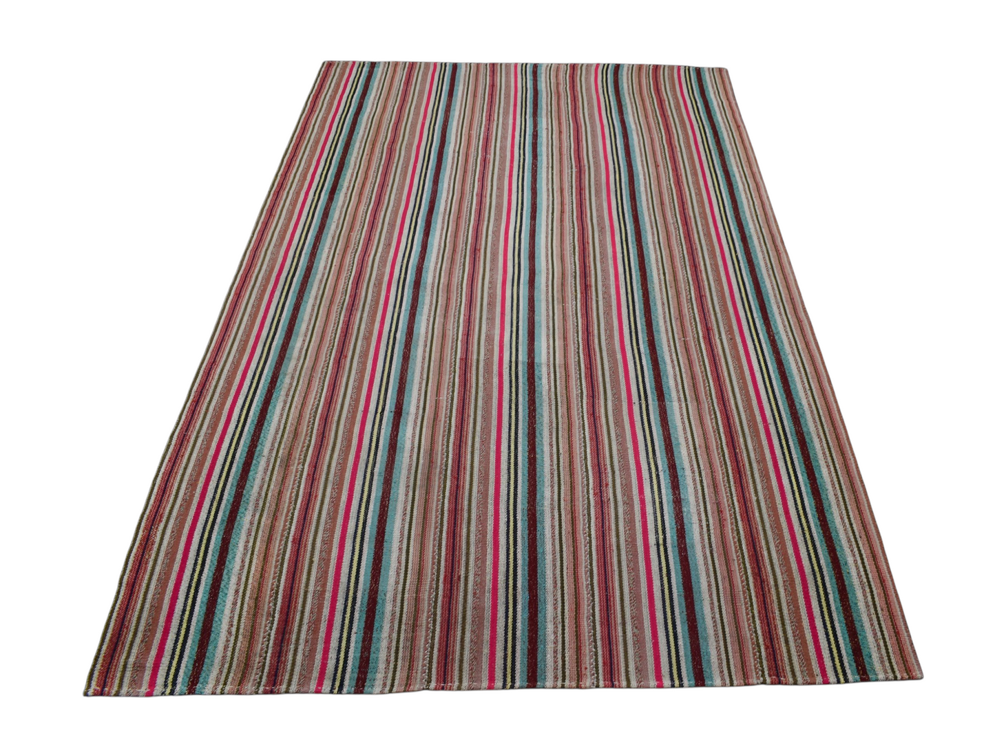 El Dokuma 5m2 Rengarenk Bukleli Pamuklu Kilim 6396