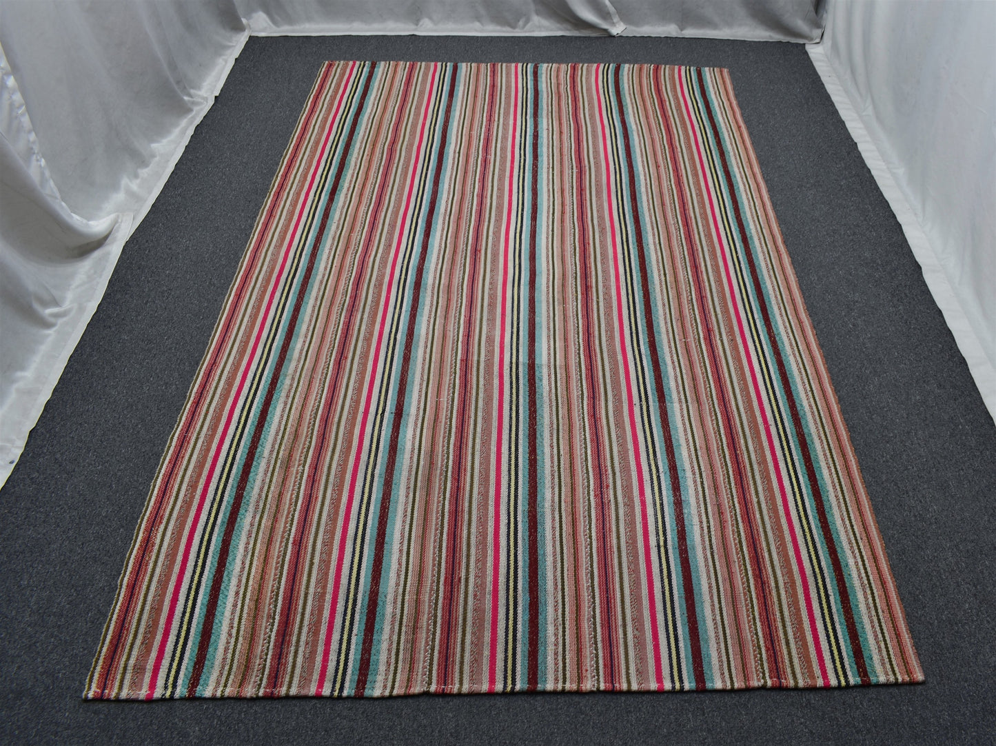 El Dokuma 5m2 Rengarenk Bukleli Pamuklu Kilim 6396