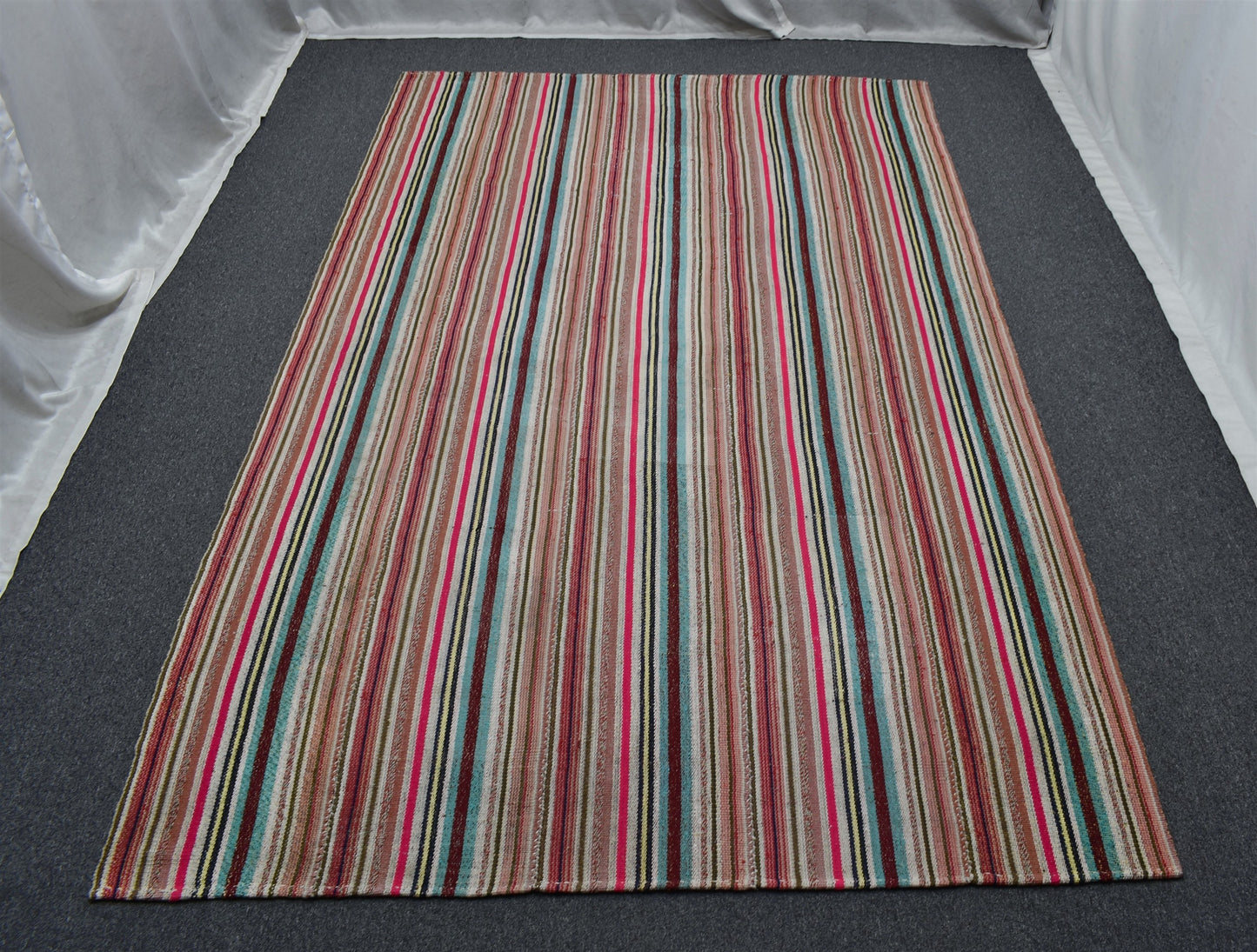 El Dokuma 5m2 Rengarenk Bukleli Pamuklu Kilim 6396