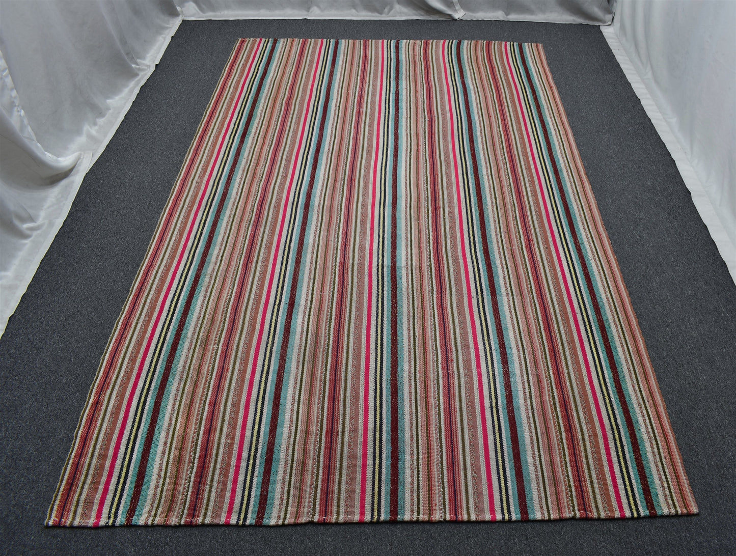El Dokuma 5m2 Rengarenk Bukleli Pamuklu Kilim 6396