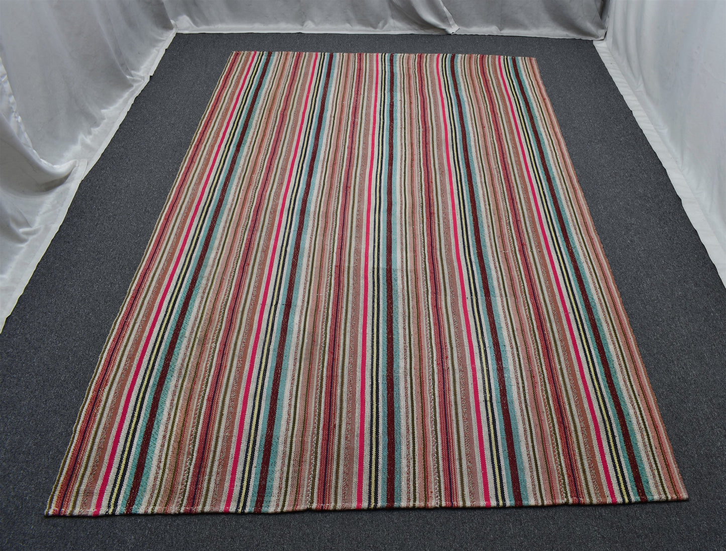 El Dokuma 5m2 Rengarenk Bukleli Pamuklu Kilim 6396