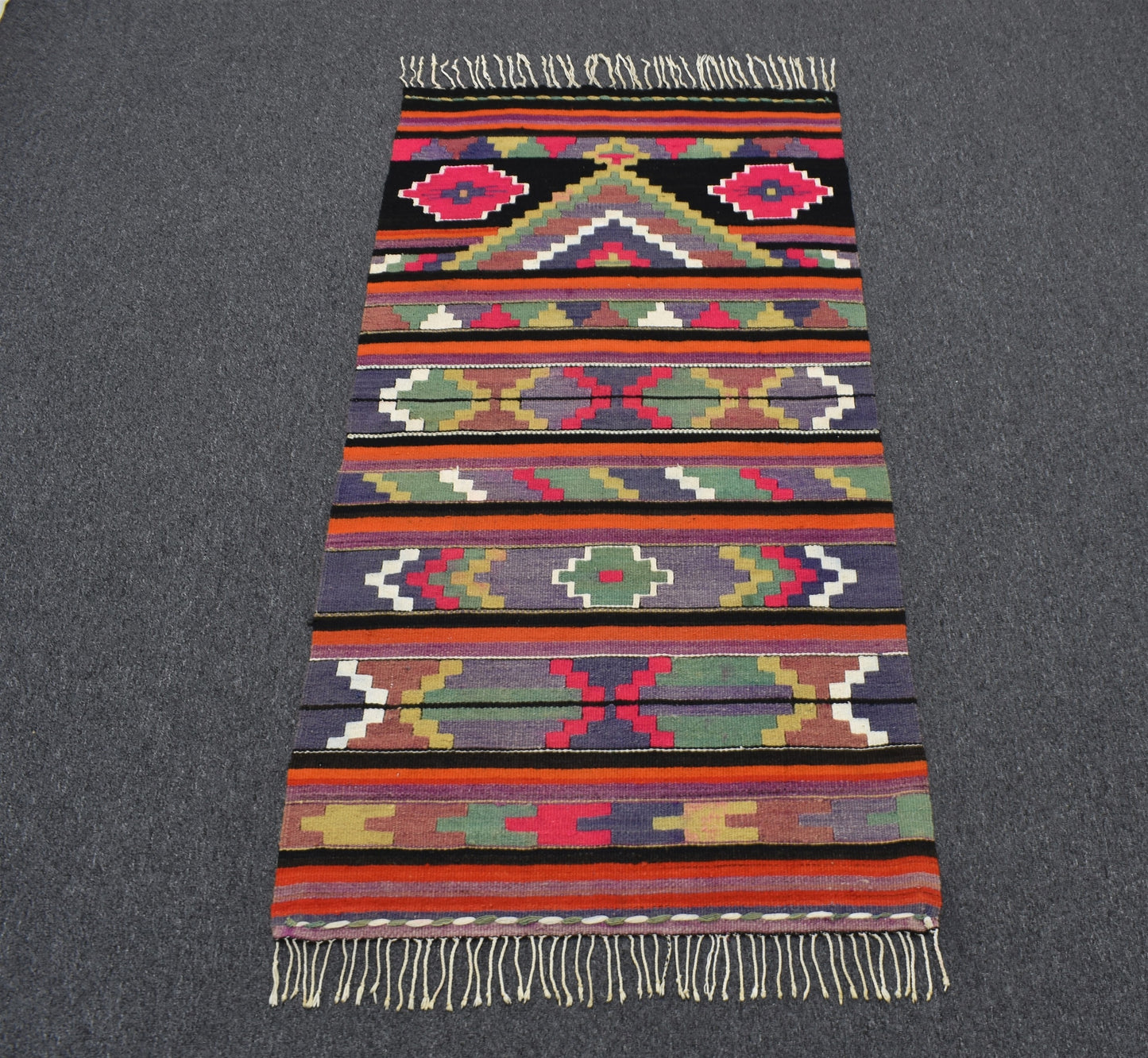 El Dokuma Renkli Otantik Şaheser Malatya Yün Kilim 6399
