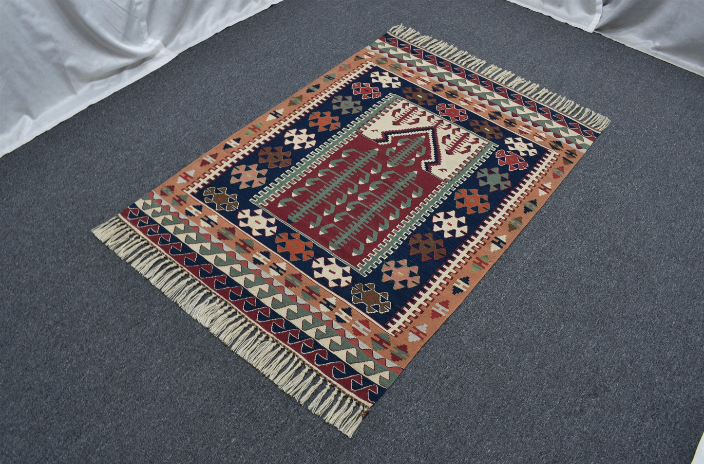 Yeni El Dokuma Otantik Balıkesir Yörük Yün Kilim 6406