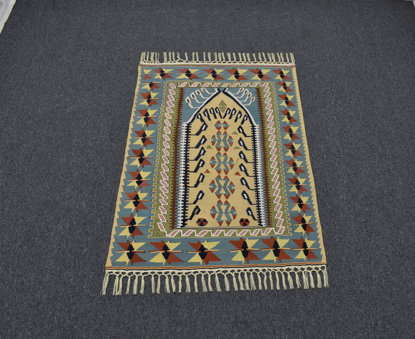 Yeni El Dokuma Benzersiz Kayseri Pamuklu Yün Kilim 6411
