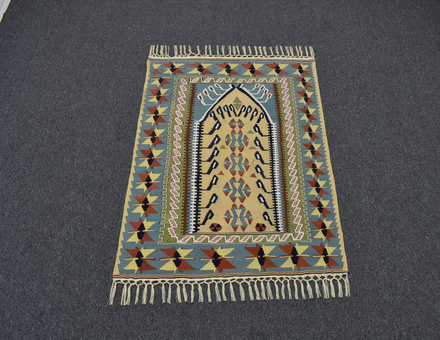 Yeni El Dokuma Benzersiz Kayseri Pamuklu Yün Kilim 6411