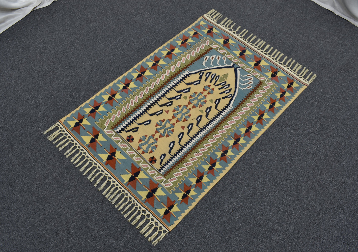 Yeni El Dokuma Benzersiz Kayseri Pamuklu Yün Kilim 6411