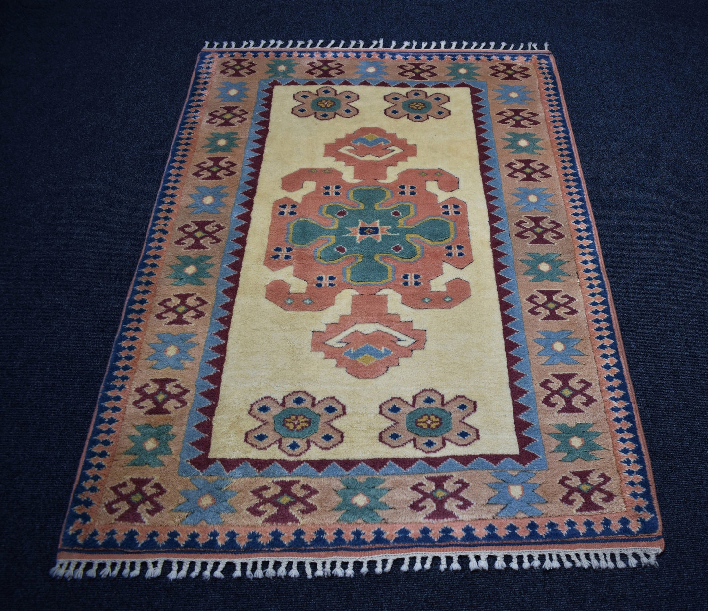 Yeni El Dokuma Otantik Kirman Oygulu İzmir Antik Yörük Yün Halı 6729