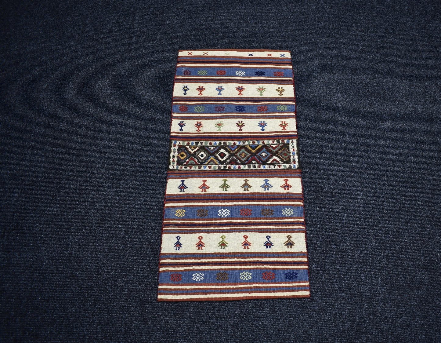 Antika El Dokuma Çift Gözlü Balıkesir Yörük Yün Kilim Heybe 6929