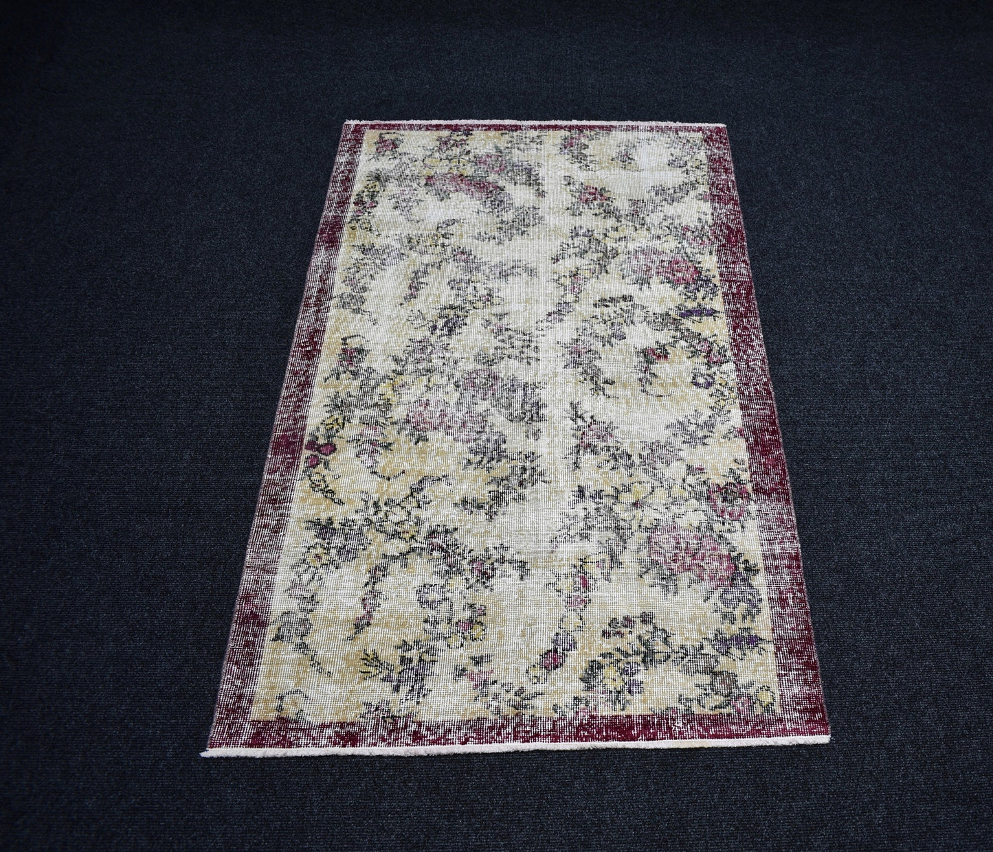 Vintage El Dokuma Serpme Çiçekli Eskitme Lüks Yün Salon Halısı 6938