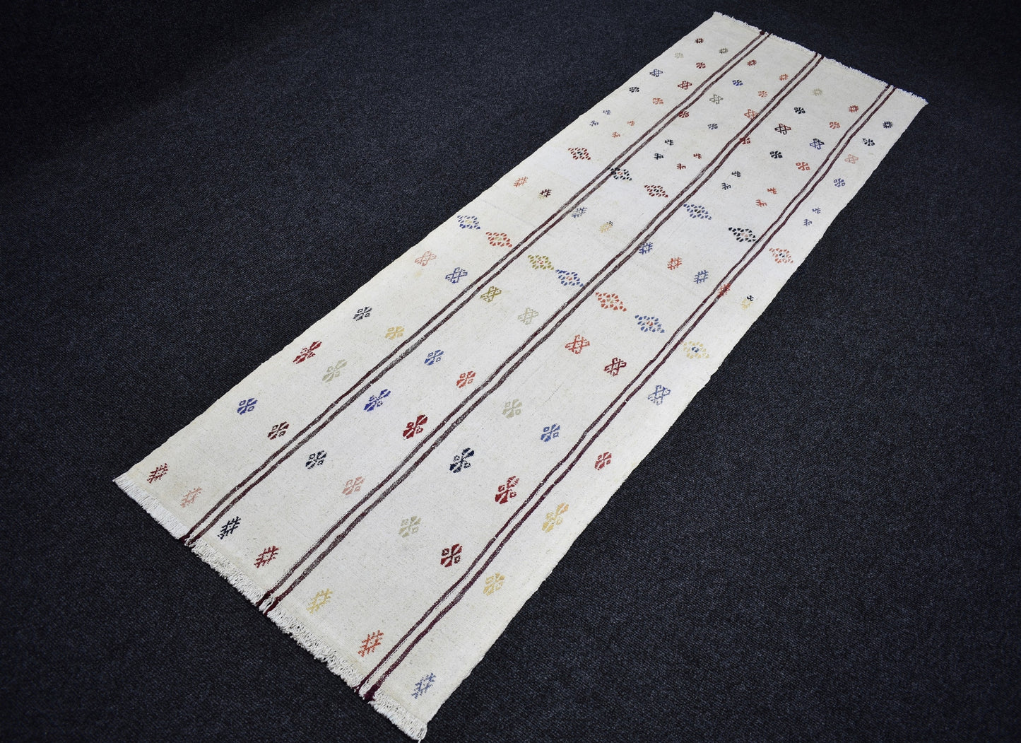 El Dokuma Nadir Ak Pamuklu Yörük Yün Yolluk Kilim 7112