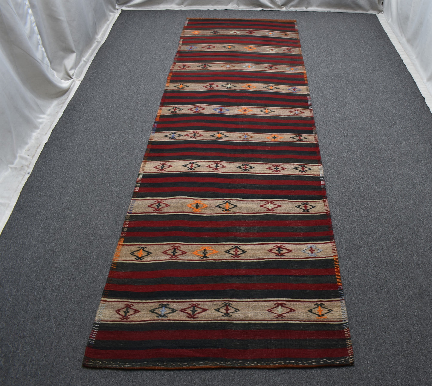 El Dokuması Başyapıt Yekpare Çizgili Malatya Yolluk Yün Kilim 7181