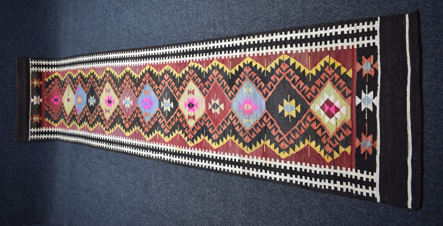Vintage El Dokuma Devasa 13 Göbekli Kars Kağızman Yolluk Yün Kilim 7312