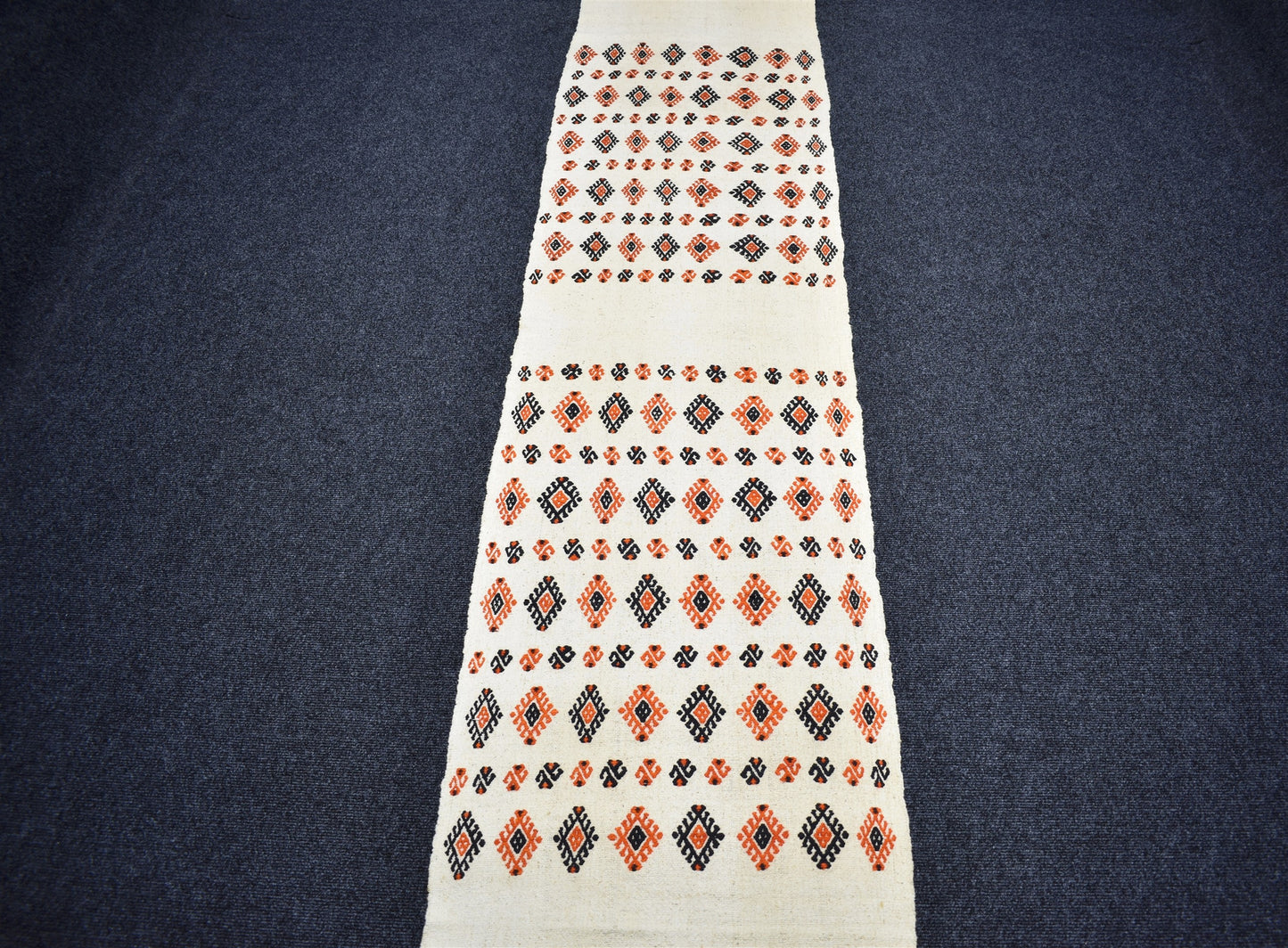 Yeni El Dokuma Devasa Uzun Tek Parça Ak Pamuklu Yörük Yolluk Kilim 7329