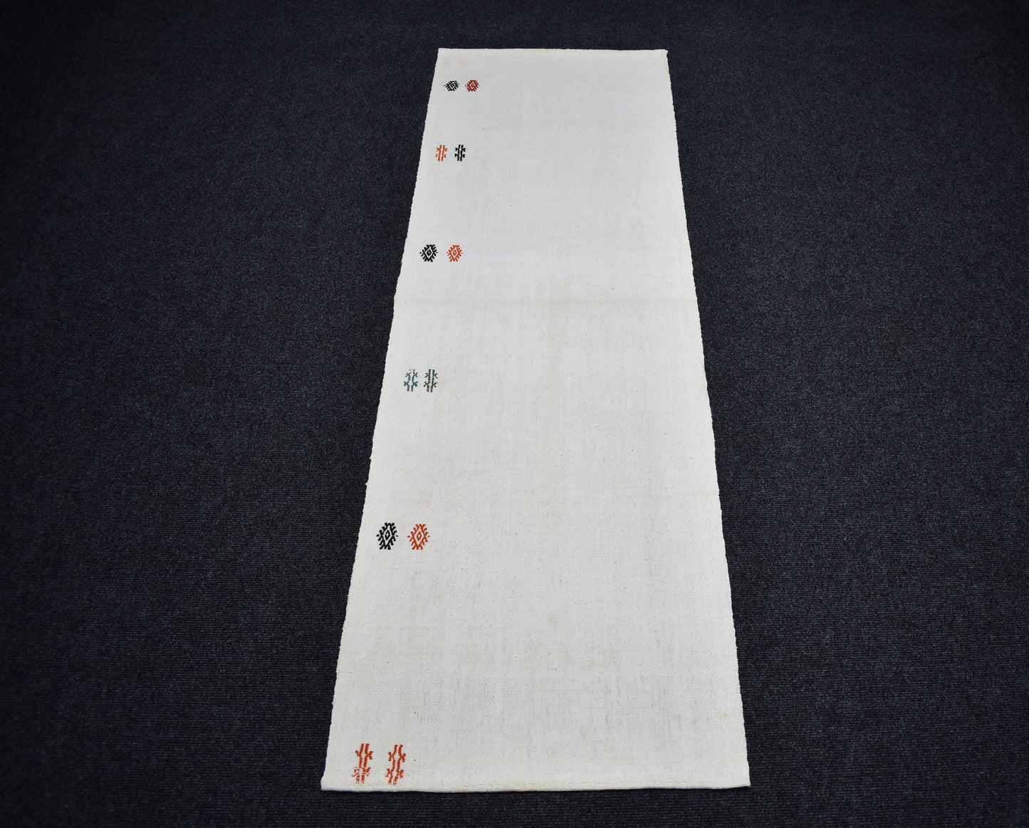 Yeni El Dokuma Sade Ak Pamuklu Yörük Yolluk Kilim 7397