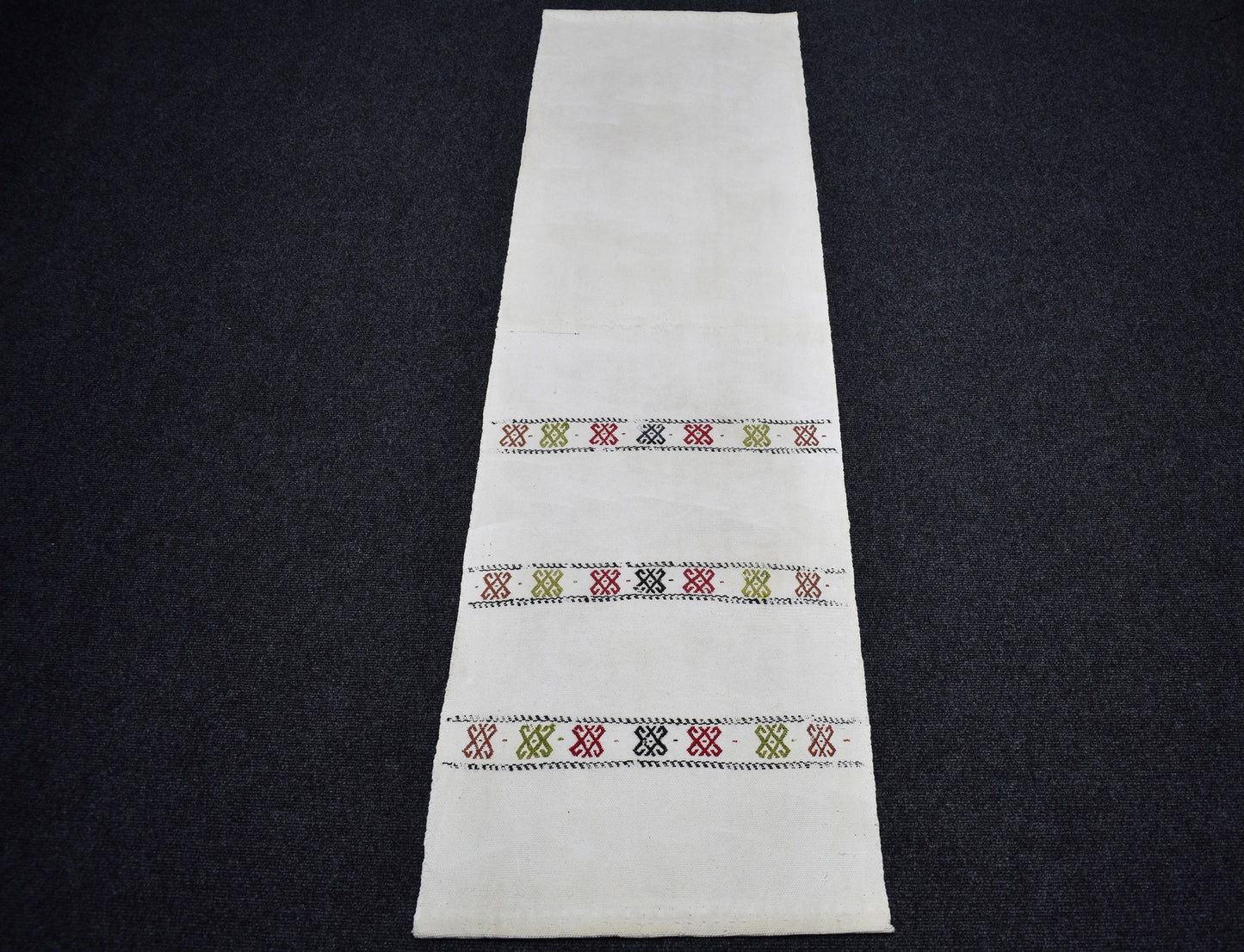 Yeni El Dokuma Emsalsiz Ak Pamuklu Yörük Yolluk Kilim 7432